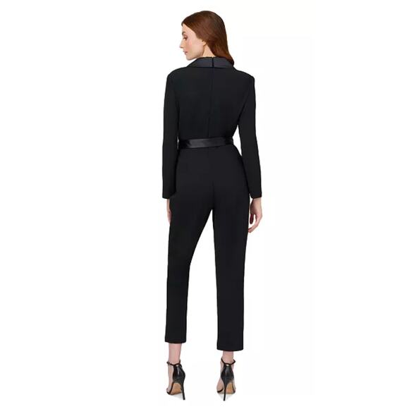 ADRIANNA PAPELL | Tuxedo Jumpsuit Satin Lapels Black Size 14 - Picture 2 of 7